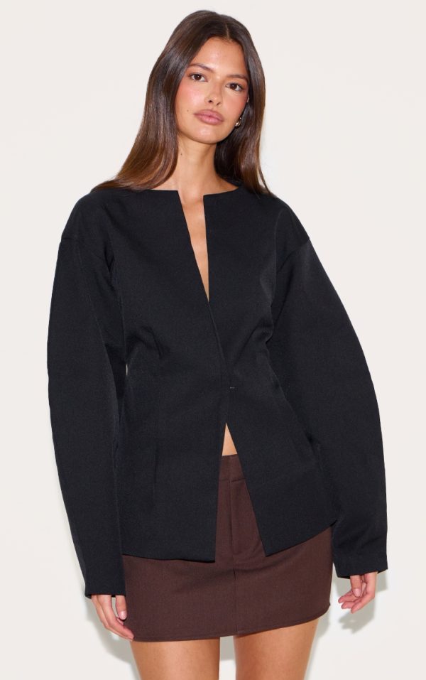 Black Cocoon Sleeve Cinched Waist Blazer