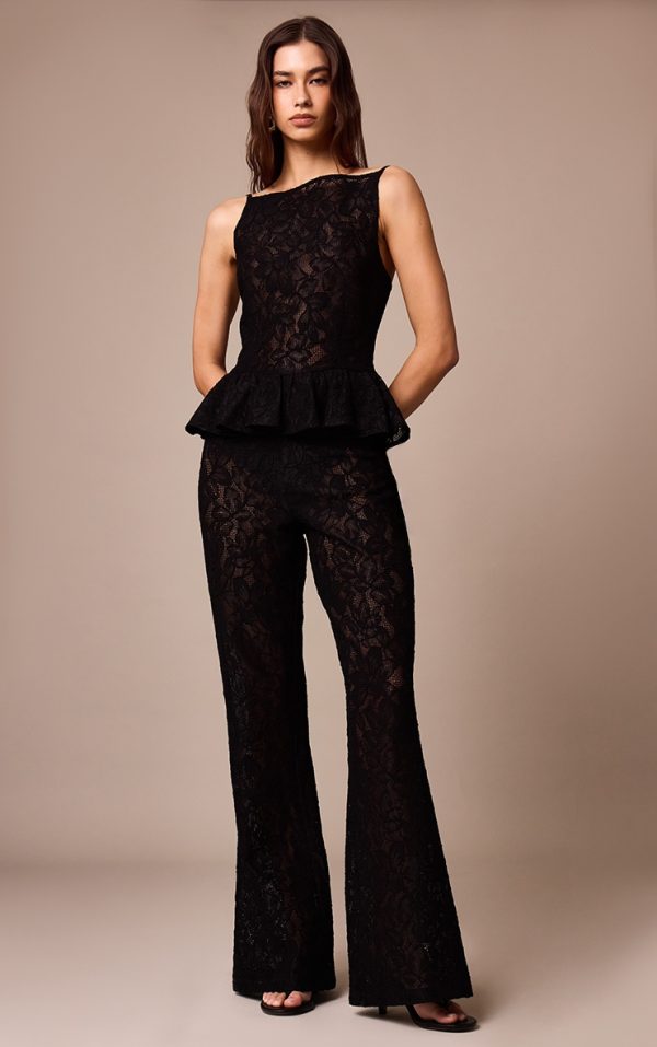 Black Sheer Lace Flared Leg Pant