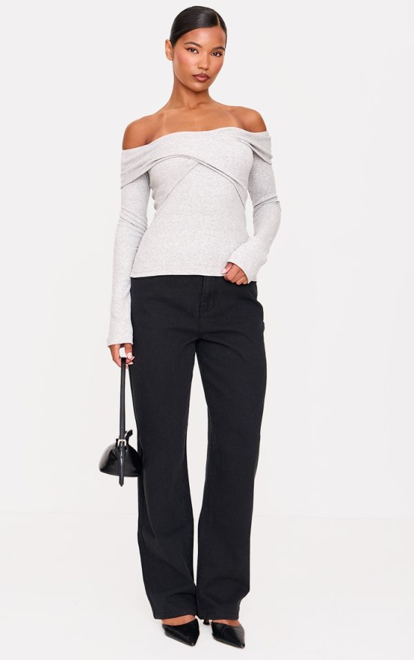 Grey Cross Over Bardot Long Top