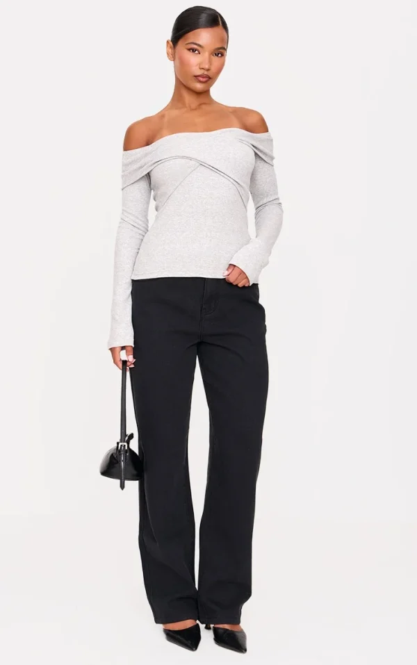 Grey Cross Over Bardot Long Top