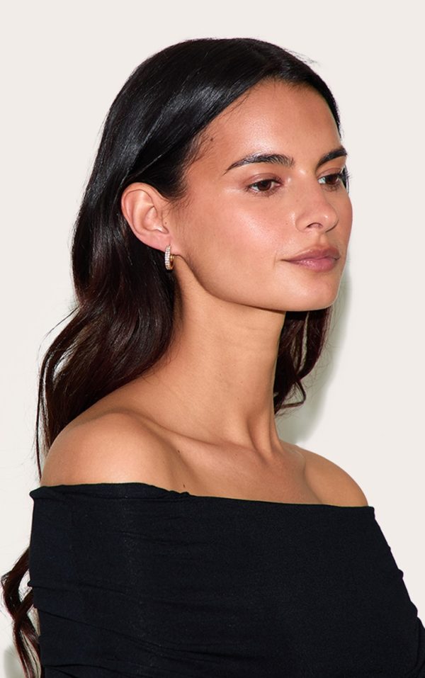 Real Gold Plated Double Diamante Row Hoop Earrings