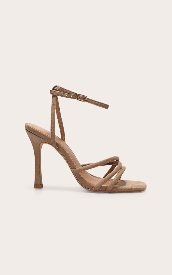 Mushroom Wide Fit Faux Suede Square Toe Tube Cross High Stiletto Heels