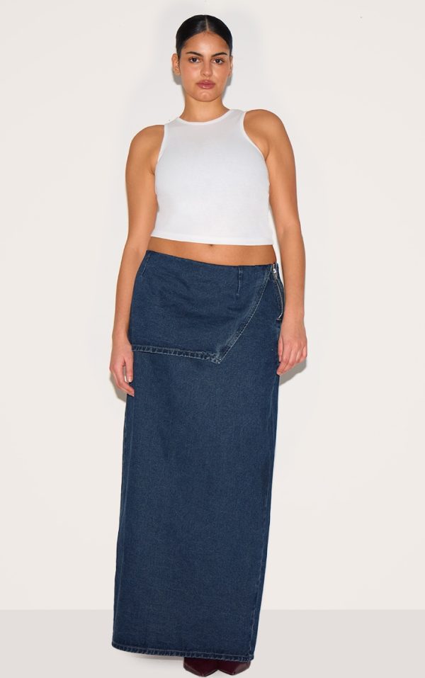Plus Indigo Foldover Denim Maxi Skirt