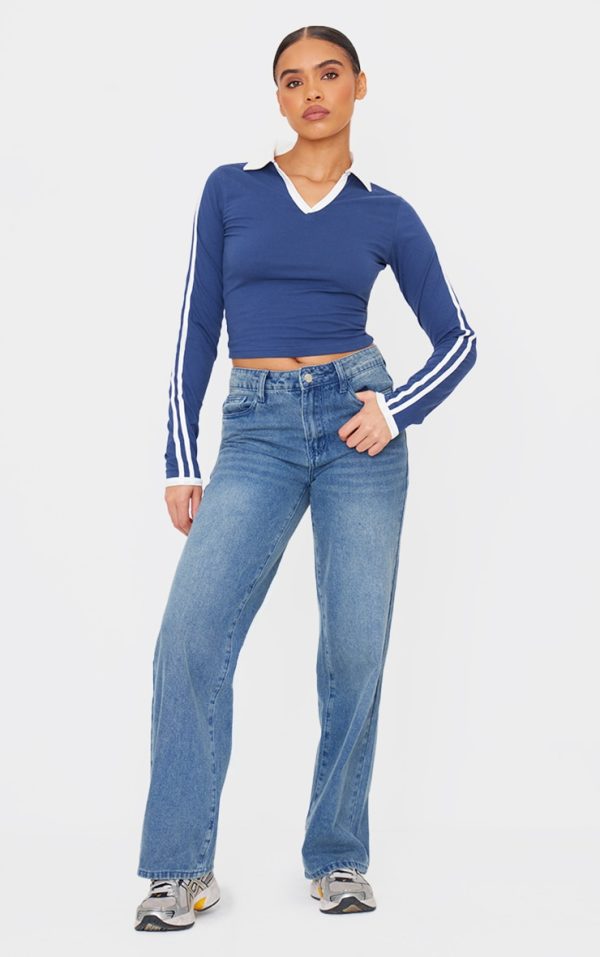 Mid Blue Wash Straight Leg Denim Jeans