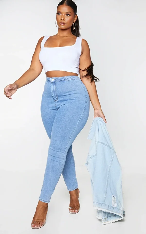 PRETTYLITTLETHING Plus Vintage Wash Disco Skinny Jeans