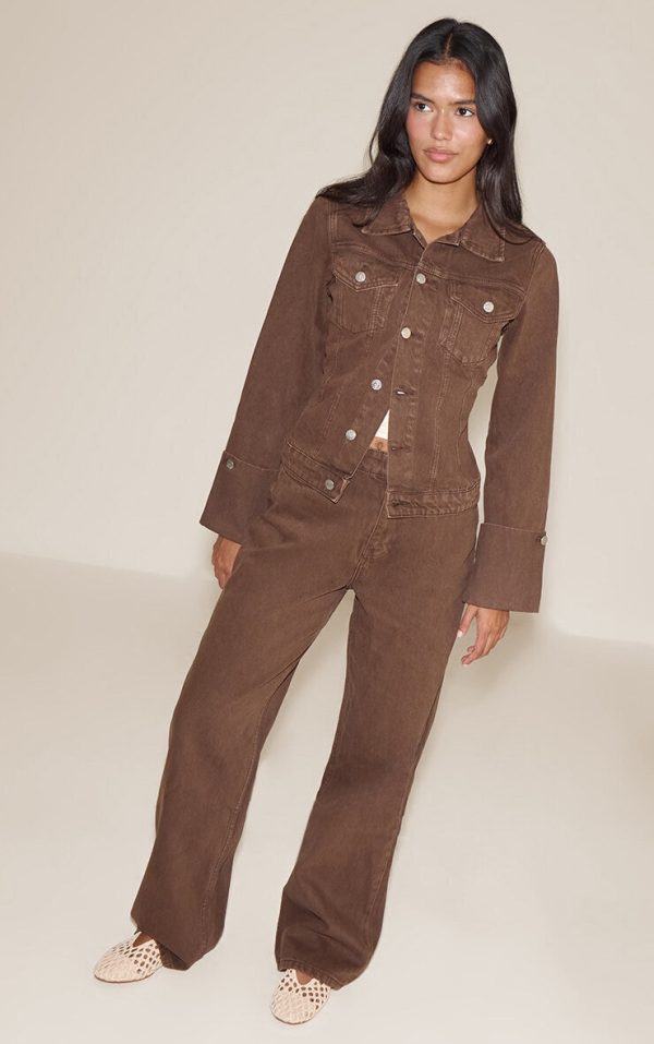 Brown Mid Rise Wide Leg Jeans