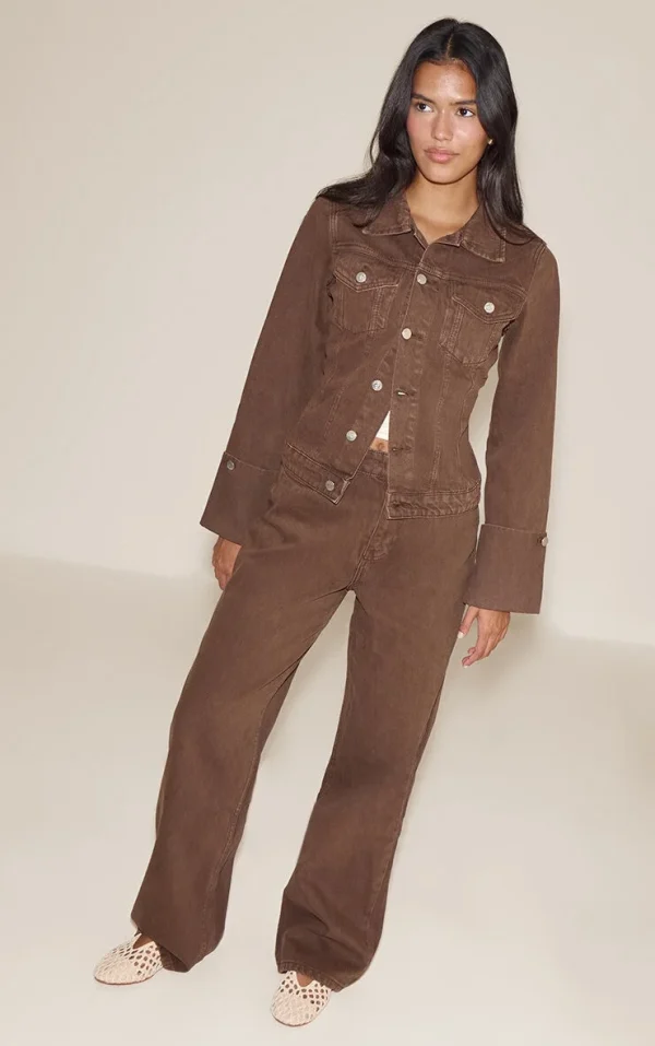 Brown Mid Rise Wide Leg Jeans