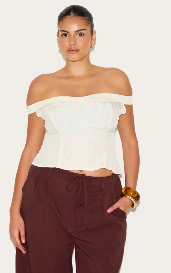 Plus Almond Peach Skin Striped Bardot Long Top