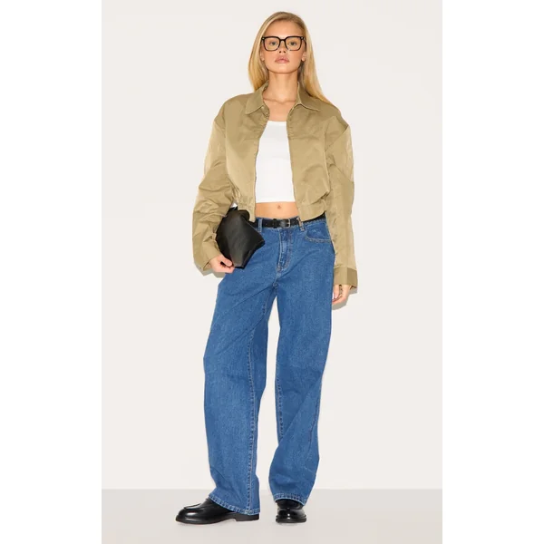 Dark Blue Mid Rise Straight Leg Jeans