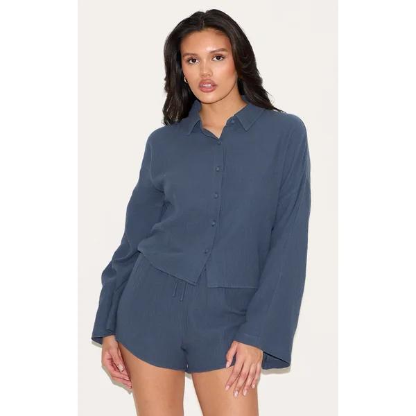 Dark Blue Oversized Button Up Shirt