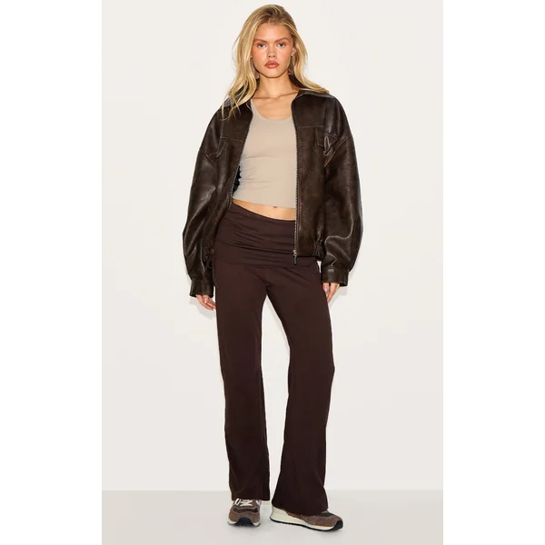 Dark Brown Foldover Flared Leggings