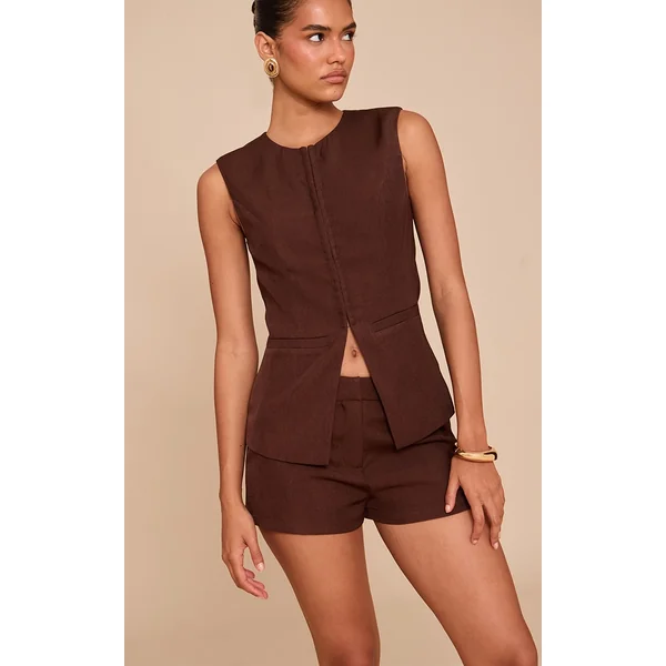 Dark Brown Hook And Eye Detail Vest