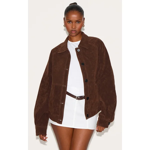 Dark Brown Oversized Faux Suede Jacket