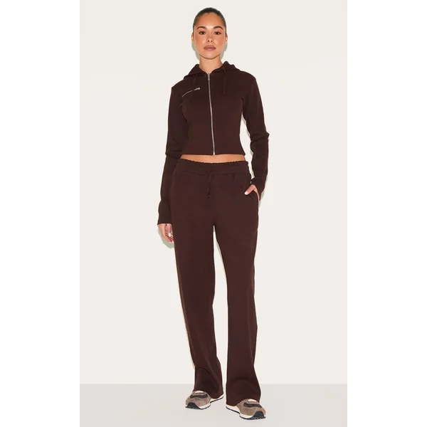 Dark Brown Ribbed Wide Leg Pants