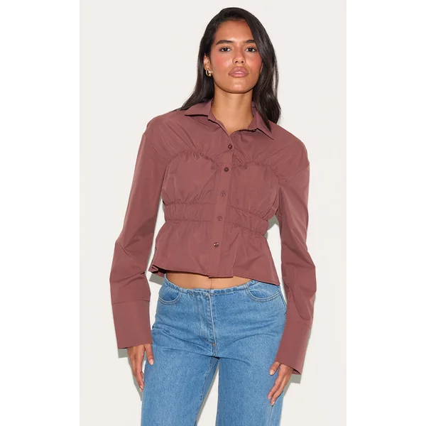 Dark Brown Shirred Shirt