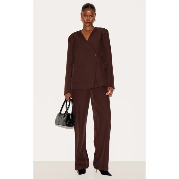 Dark Brown Tailored Woven Mid Rise Pants