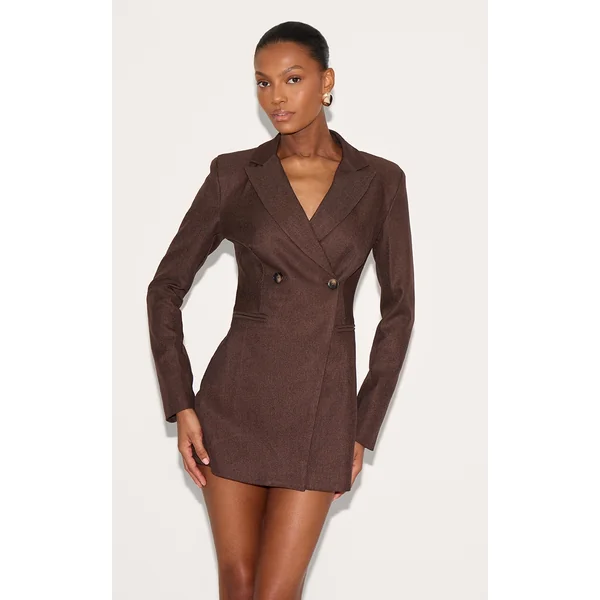 Dark Chocolate Asymmetric Tailored Blazer Dress