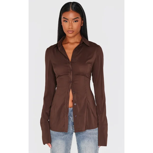 Dark Chocolate Chiffon Fitted Shirt