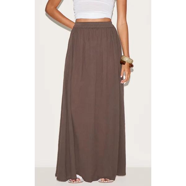 Dark Chocolate Cotton Cheesecloth Elasticated Waist Maxi Skirt