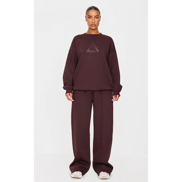Dark Chocolate Embroidered Straight Leg Sweatpants