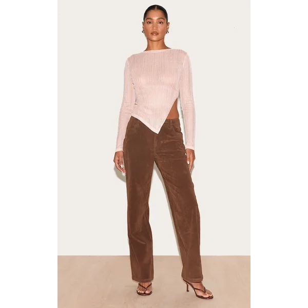 Dark Chocolate Faux Suede Mid Rise Straight Leg Pants