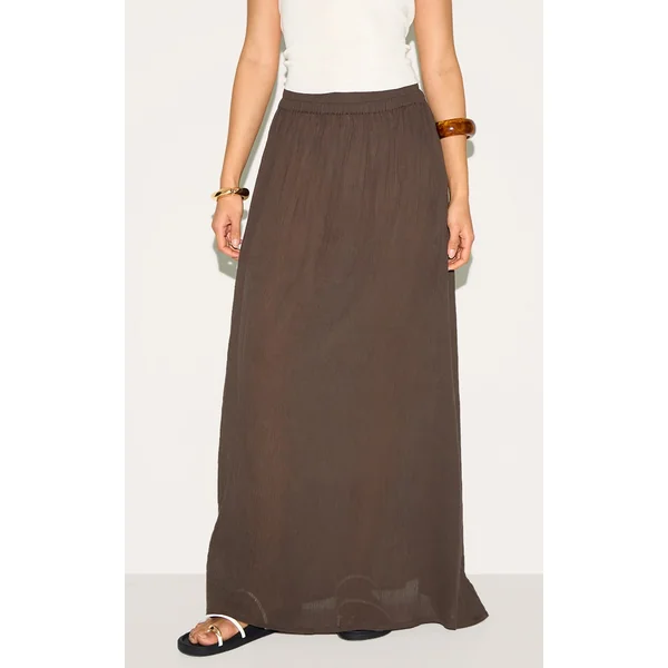 Dark Chocolate Linen Blend Seam Detail Mini Skirt