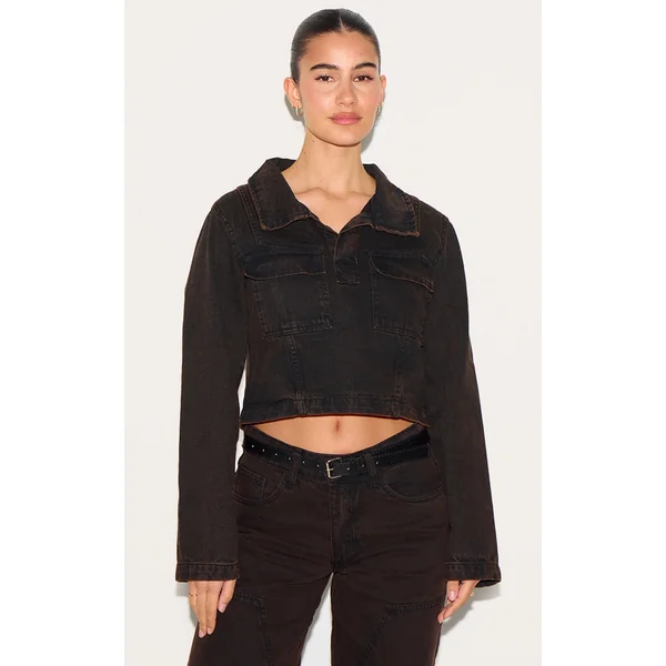 Dark Chocolate Long Sleeve Denim Rugby Shirt