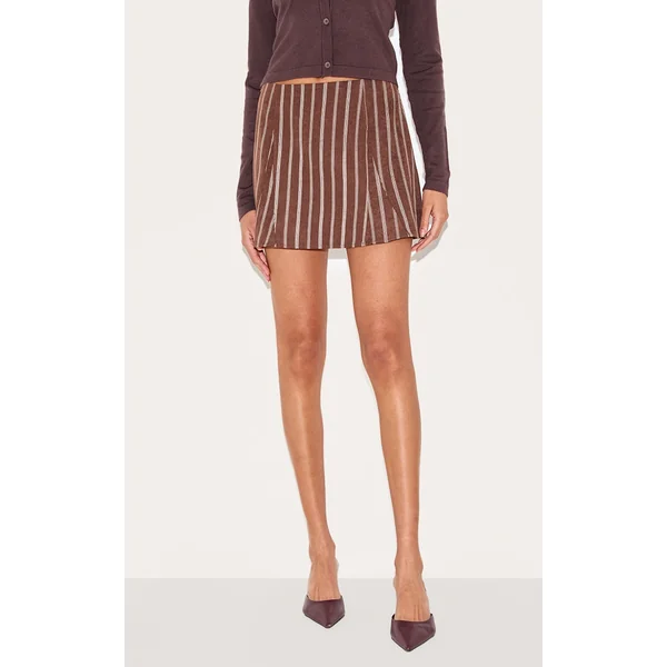 Dark Chocolate Pinstripe Peach Skin Flippy Mini Skirt