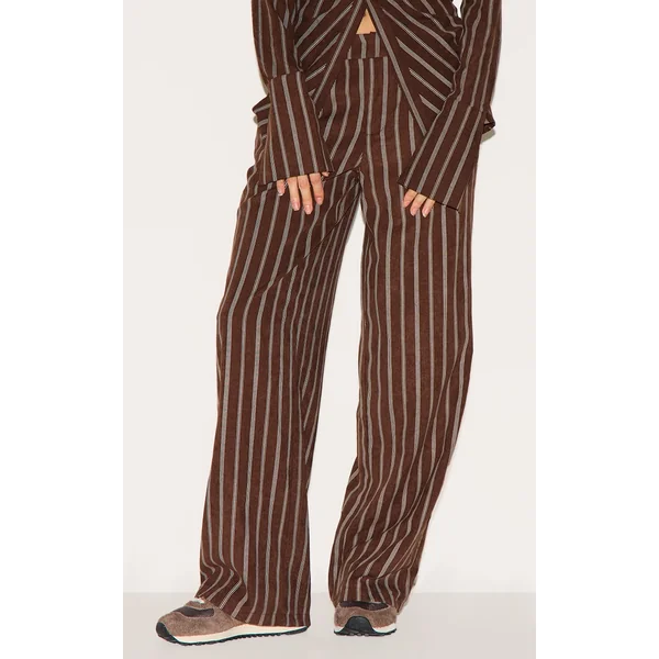 Dark Chocolate Pinstripe Peach Skin Tailored Pants