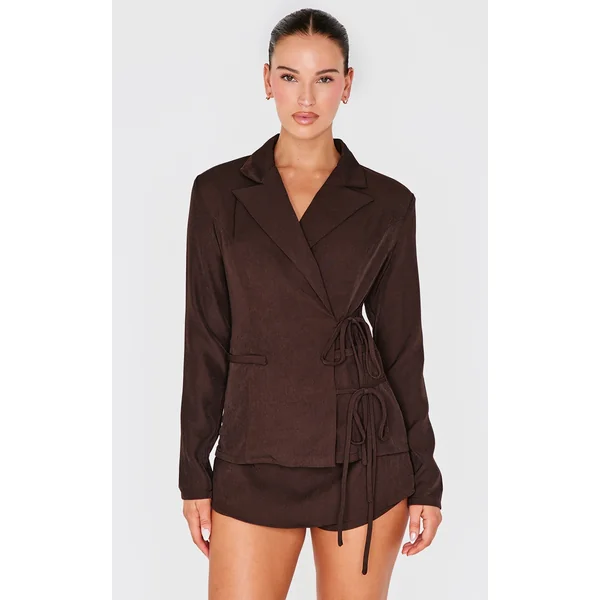 Dark Chocolate Premium Tailored Woven Wrap Front Romper
