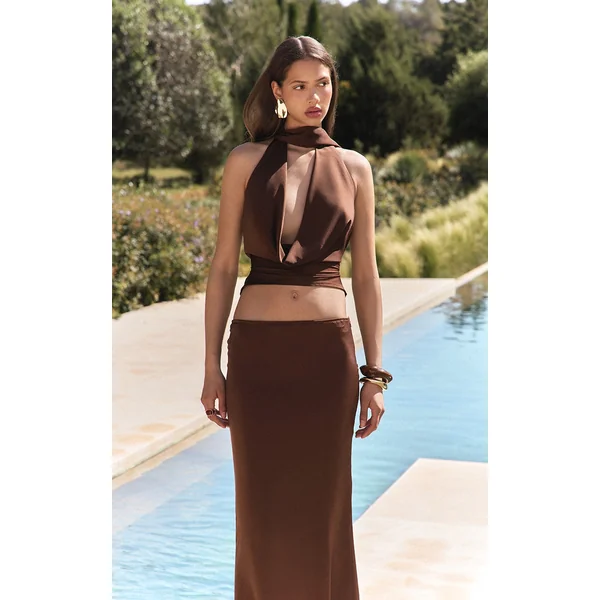 Dark Chocolate Satin Extreme Cowl Top