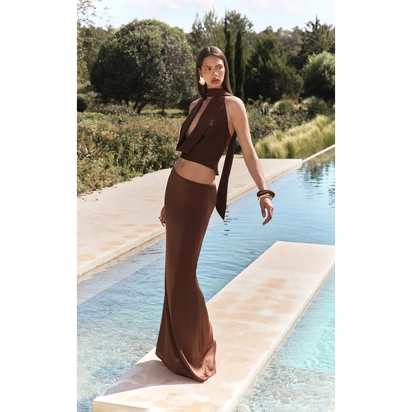 Dark Chocolate Satin Maxi Skirt
