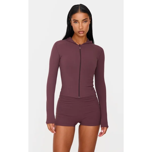 Dark Chocolate Sculpt Hooded Gym Jacket