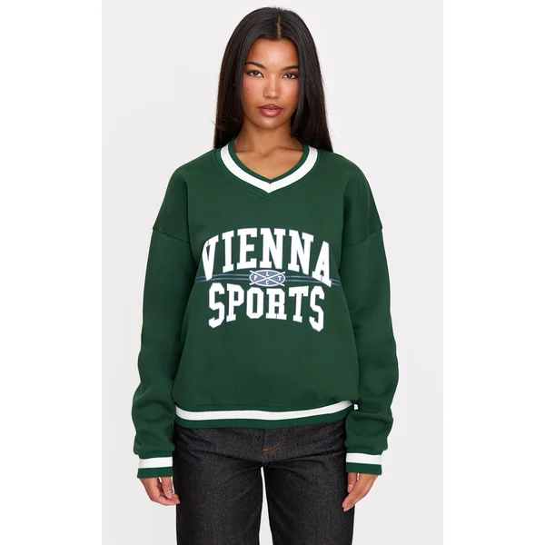 Dark Green Vienna Sports V Neck Sweatshirt