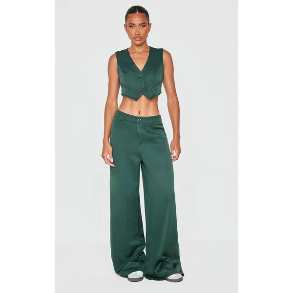 Dark Green Woven Double Belt Loop Suit Pants