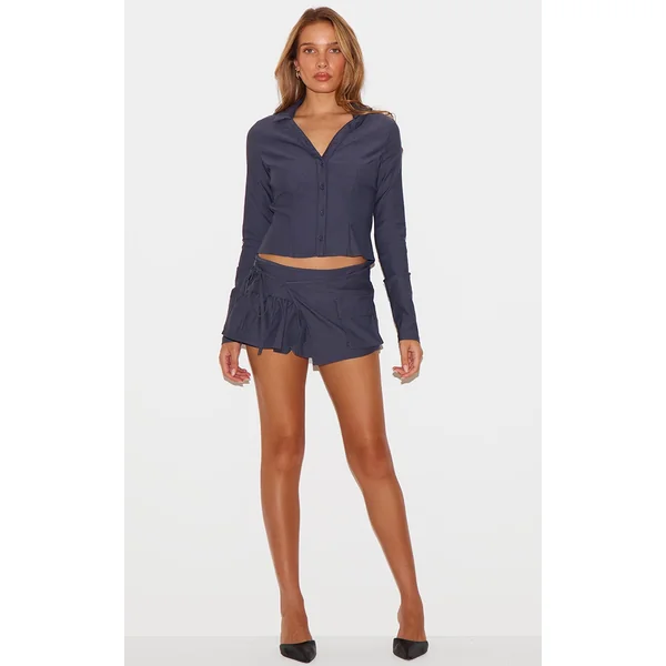 Dark Grey Woven Frill Detail Cargo Skort