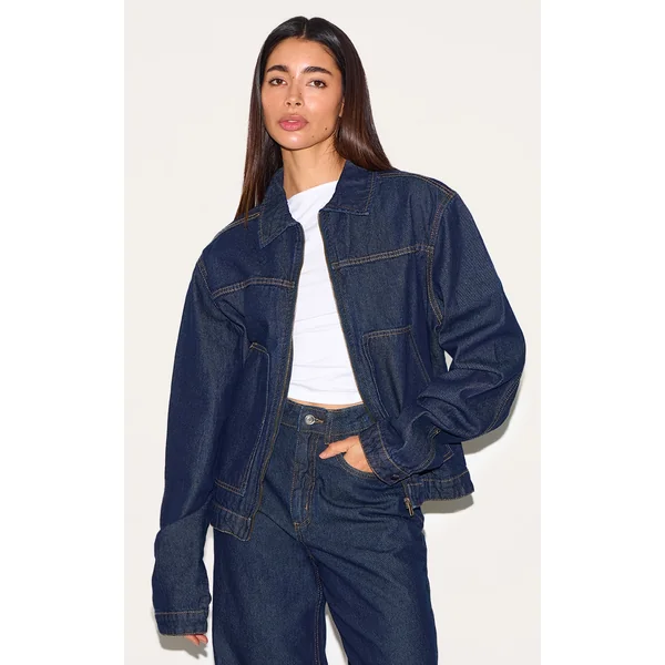Dark Indigo Boxy Contrast Seam Carpenter Denim Jacket