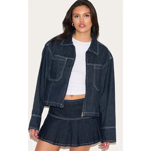 Dark Indigo Contrast Stitch Oversized Denim Jacket