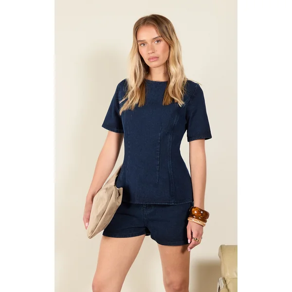 Dark Indigo High Waist Denim Shorts