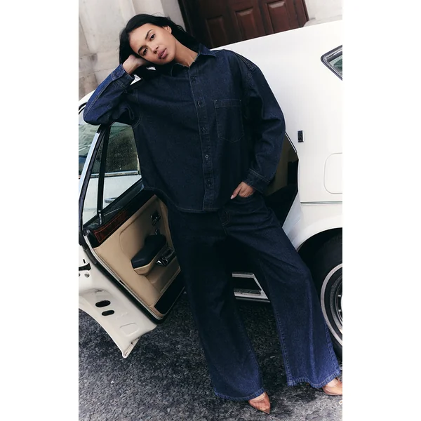 Dark Indigo Low Rise Tie Waistband Wide Leg Jeans