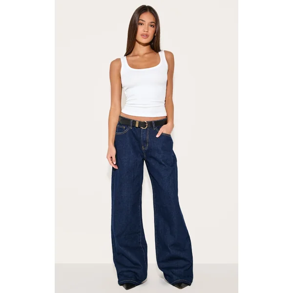 Dark Indigo Low Rise Wide Leg Jeans