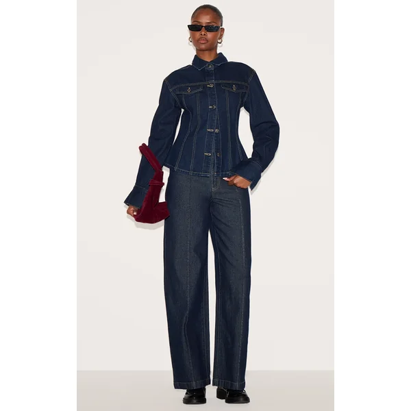 Dark Indigo Mid Waist Tailored Seam Detail Jeans