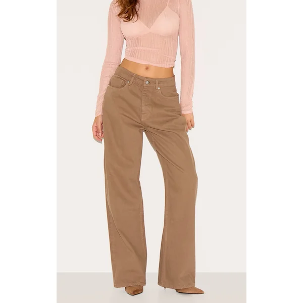 Dark Khaki Mid Rise Wide Leg Jeans