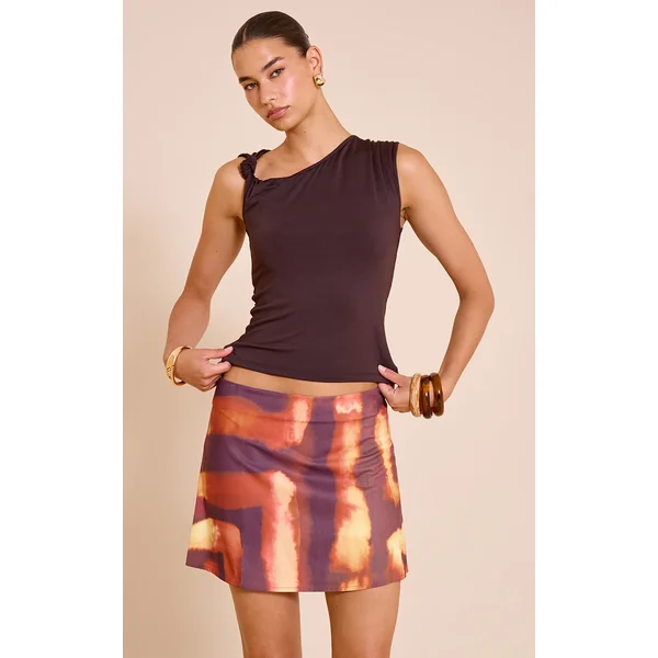 Dark Orange Tie Dye Print Floaty Woven Mini Skirt