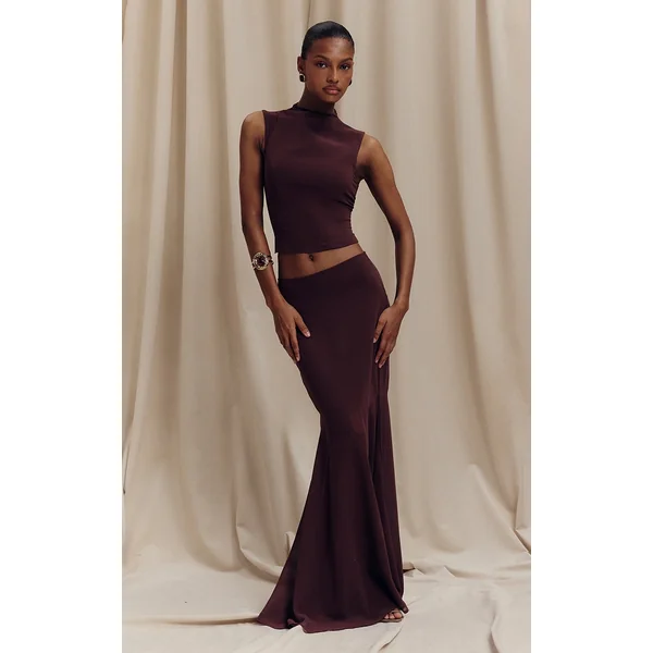 Dark Plum Chiffon Fishtail Maxi Skirt