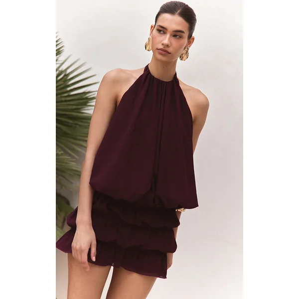 Dark Plum Chiffon Halterneck Top