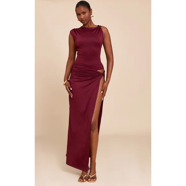 Dark Plum Ruched Cut Out Maxi Dress
