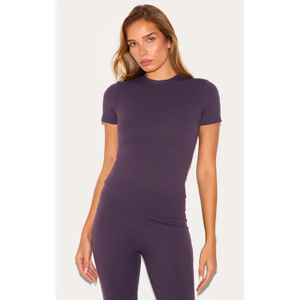 Dark Plum Sculpt Short Sleeve Longline Gym Top