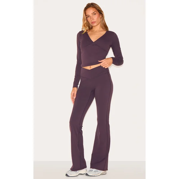 Dark Plum Sculpt Wrap Waist Yoga Pants