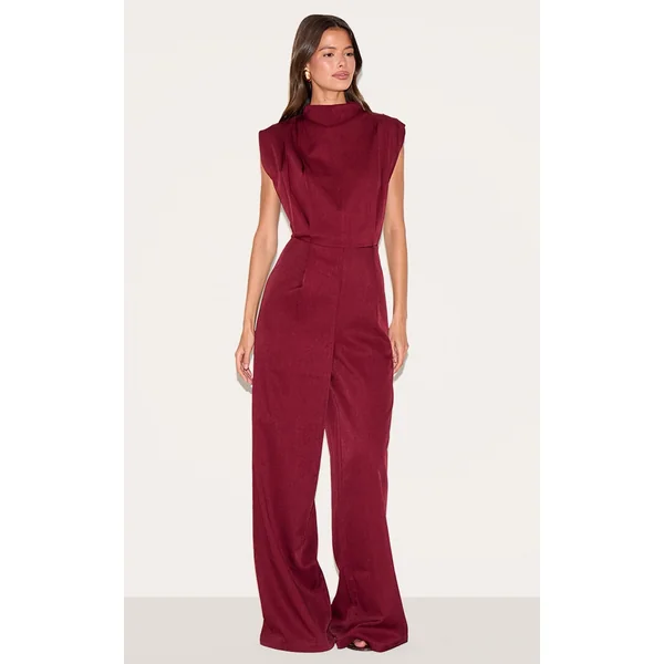 Dark Plum Woven Cap Sleeve Flare Jumpsuit